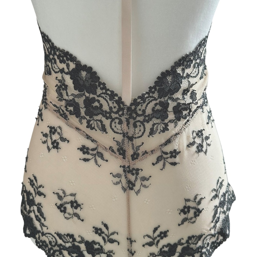Intimately Free People Black Lace Deep V Halter Bodysuit Nude Mesh Size Small - Picture 6 of 6